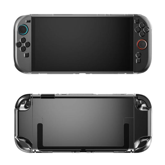 Transparent case showing front and back shells with controller openings