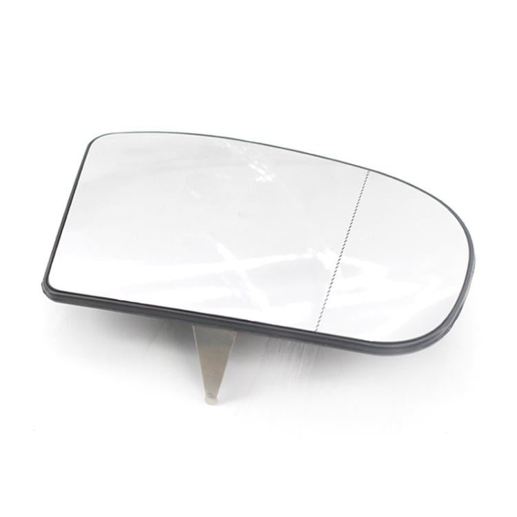White side mirror replacement lens with black trim and mounting tab