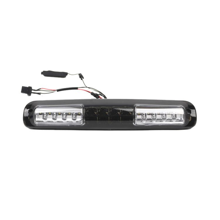 Black housing LED third brake light with two white LED strip sections