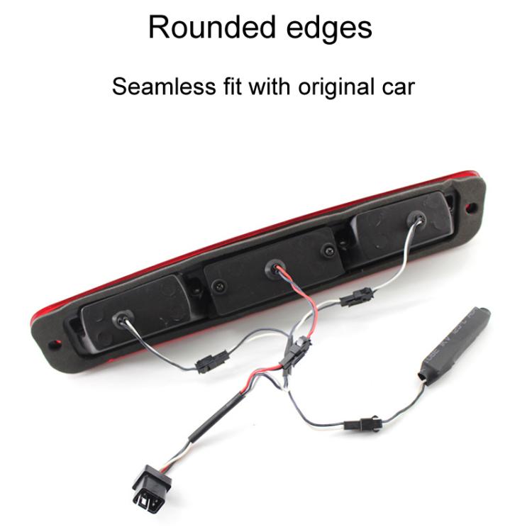 Third brake light housing with rounded edges and wiring connectors
