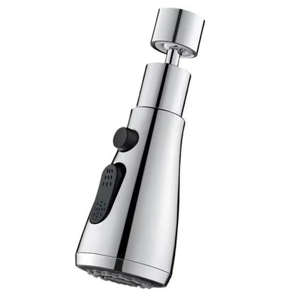 Silver swivel faucet extender with handheld spray head and splash guard