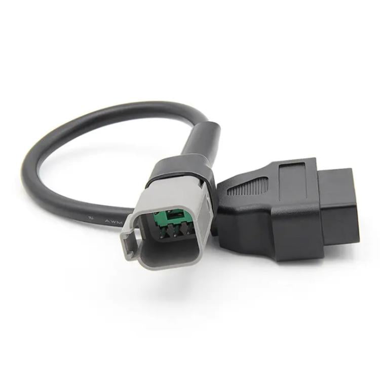 6-pin OBD cable with angled diagnostic plug and keyed 6-pin socket connector