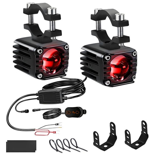 40W Motorcycle Wired Switch Integrated Waterproof Demon Eye Spotlight, Red Light