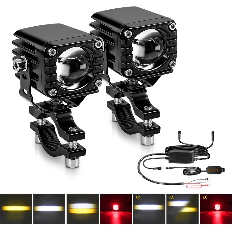 40W Motorcycle Wired Switch Integrated Waterproof Demon Eye Spotlight, Red Light