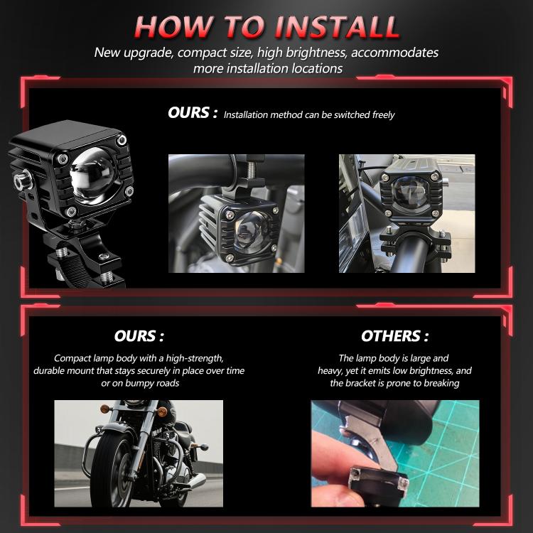 40W Motorcycle Wired Switch Integrated Waterproof Demon Eye Spotlight, Red Light