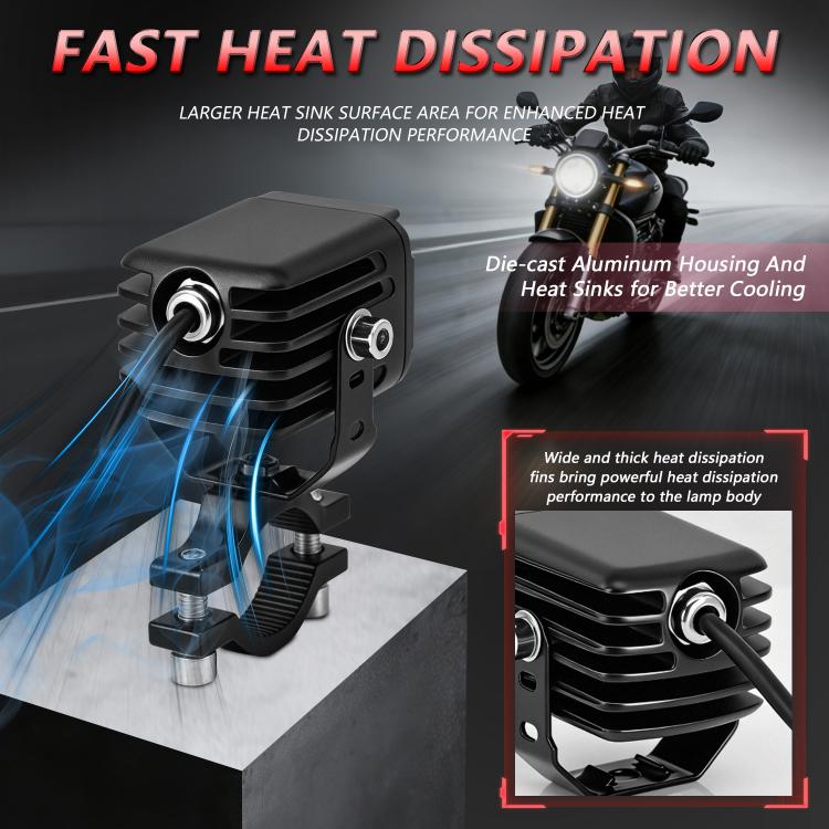 40W Motorcycle Wired Switch Integrated Waterproof Demon Eye Spotlight, Red Light