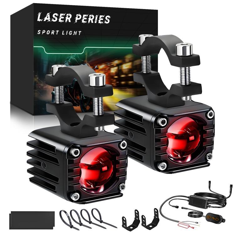 40W Motorcycle Wired Switch Integrated Waterproof Demon Eye Spotlight, Red Light