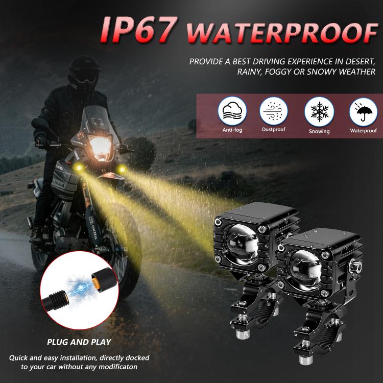 40W Motorcycle Wired Switch Integrated Waterproof Demon Eye Spotlight, Red Light