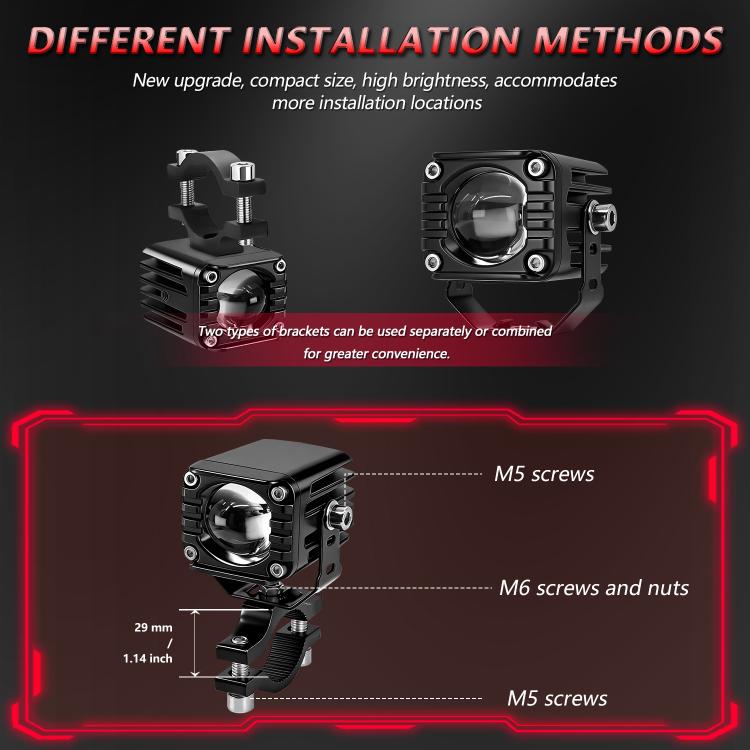 40W Motorcycle Wired Switch Integrated Waterproof Demon Eye Spotlight, Red Light