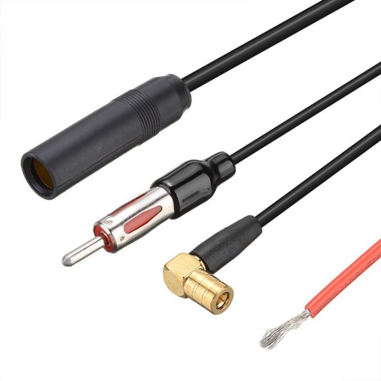 Black coax antenna cable with gold RF plug and red wire pigtail connectors.