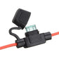 Antenna signal amplifier module with black housing, red/black leads, and wiring clip.