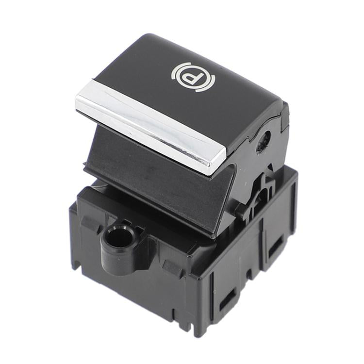 Black handbrake switch module with silver trim and parking icon