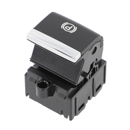 Black handbrake switch module with silver trim and parking icon