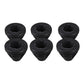 Six black cone-shaped rubber hood grommets with circular openings on top.