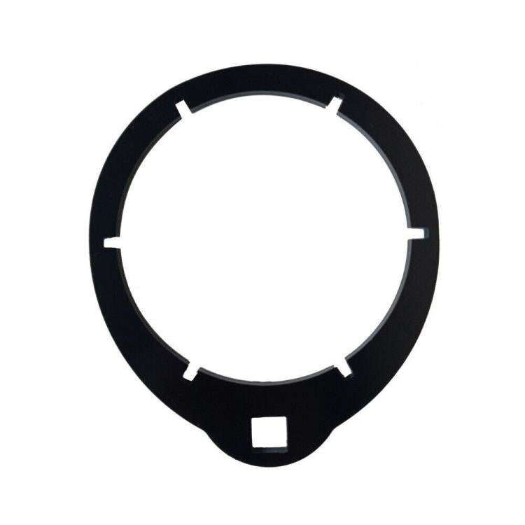 Fuel filter wrench ring tool with four cutouts and square engagement notch