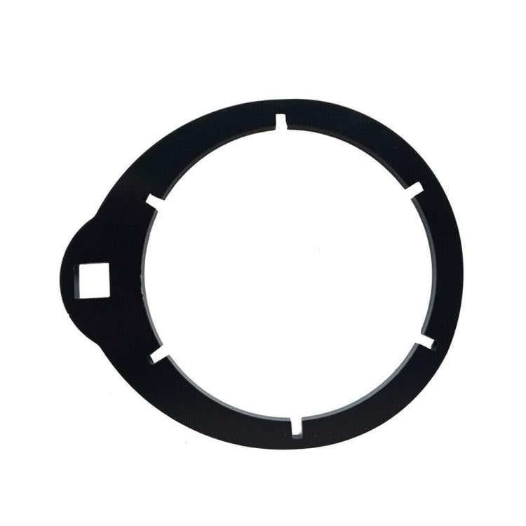 Fuel filter wrench ring tool, round black housing with four locking tabs