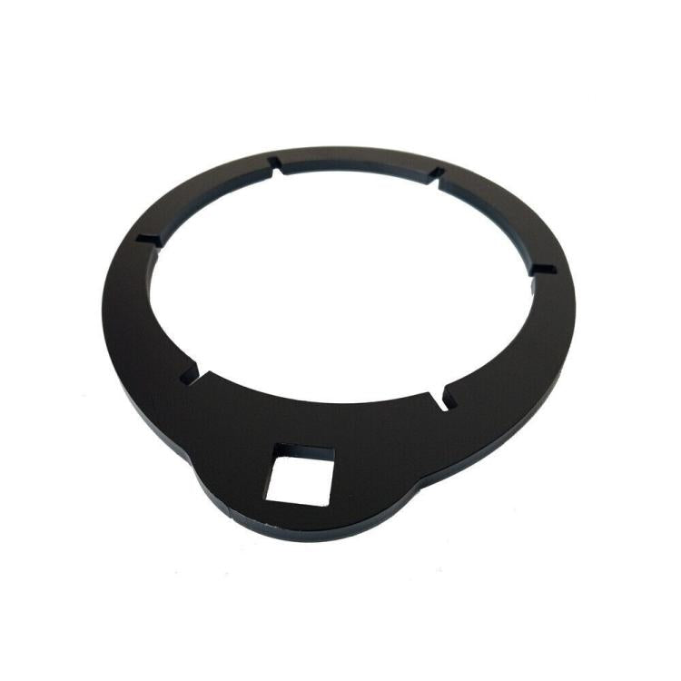 Fuel filter wrench ring tool, dark tilted ring with four engagement cutouts