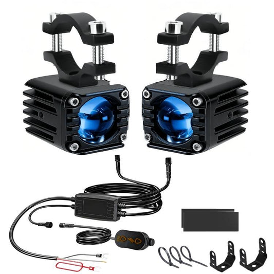 40W Motorcycle Wired Switch Integrated Waterproof Demon Eye Spotlight, Blue Light