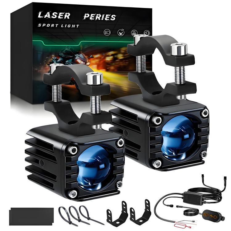 40W Motorcycle Wired Switch Integrated Waterproof Demon Eye Spotlight, Blue Light