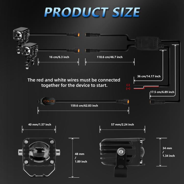 40W Motorcycle Wired Switch Integrated Waterproof Demon Eye Spotlight, Blue Light