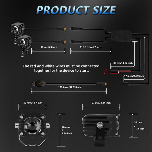 40W Motorcycle Wired Switch Integrated Waterproof Demon Eye Spotlight, Blue Light