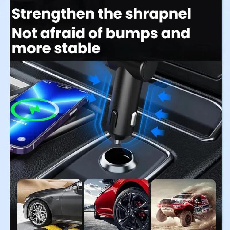 Retractable car charger dock in cup holder with stable grip and glowing charging ports