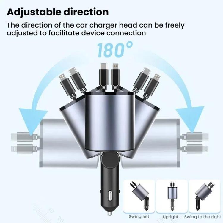 Retractable car charger with adjustable head direction for multiple USB connections