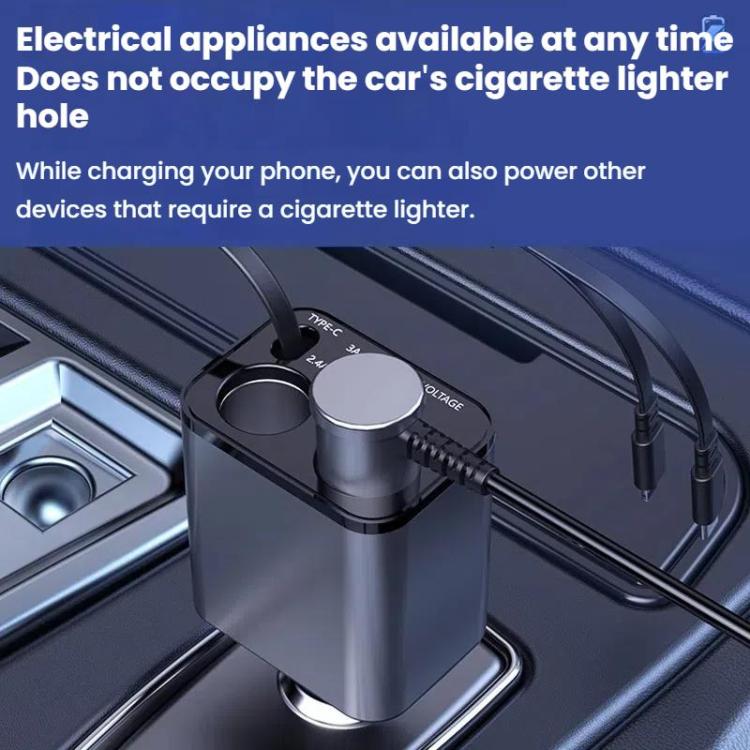Dual USB car fast charger with two ports and cigarette lighter base, brushed metal look.