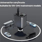 Retractable dual USB car charger with cigarette lighter plug, compact metal housing.