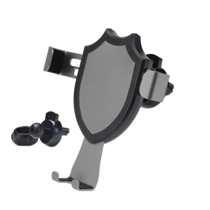 Gray air-vent phone holder with rotating cradle and silver eagle-beak clip arms