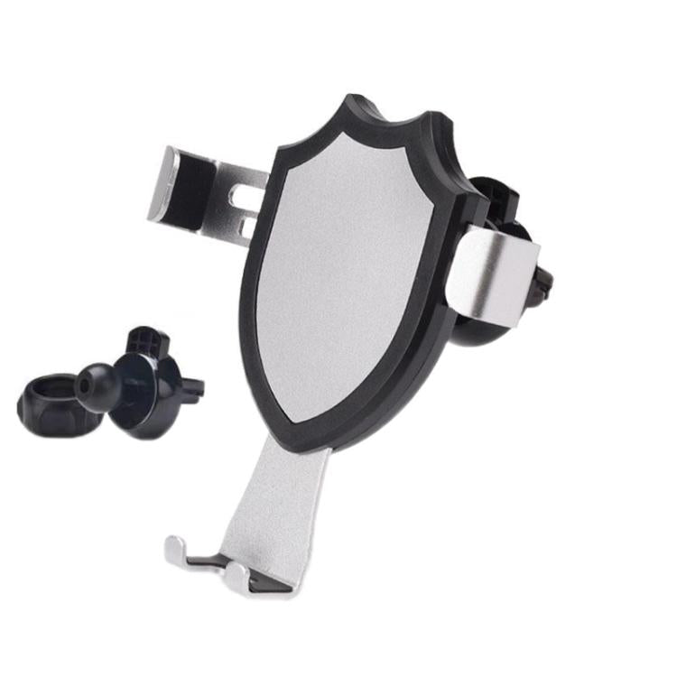 Gray air-vent phone holder with rotating cradle and black base, silver side clamp