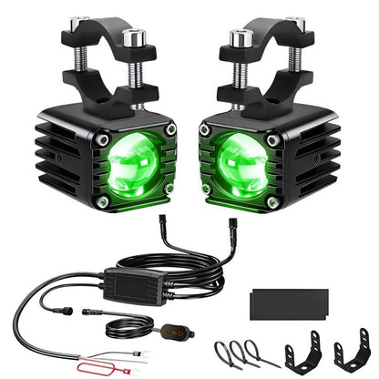 40W Motorcycle Wired Switch Integrated Waterproof Demon Eye Spotlight, Green Light