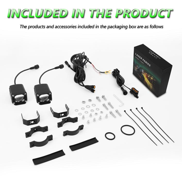 40W Motorcycle Wired Switch Integrated Waterproof Demon Eye Spotlight, Green Light