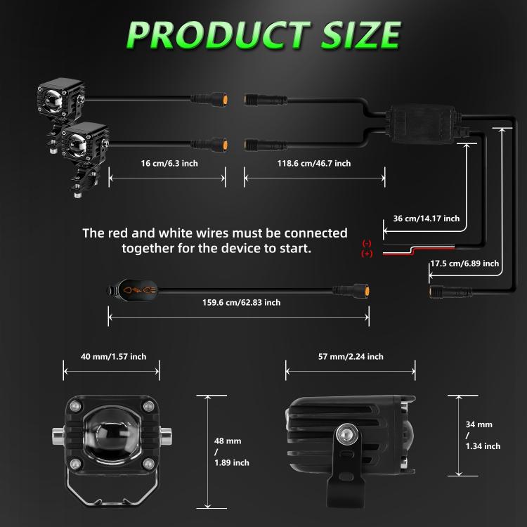 40W Motorcycle Wired Switch Integrated Waterproof Demon Eye Spotlight, Green Light