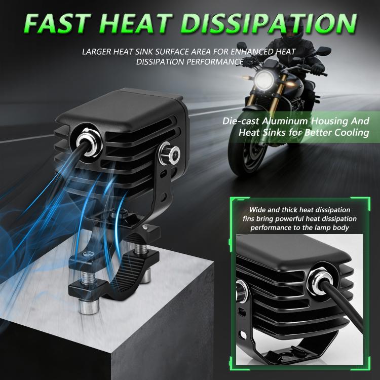 40W Motorcycle Wired Switch Integrated Waterproof Demon Eye Spotlight, Green Light
