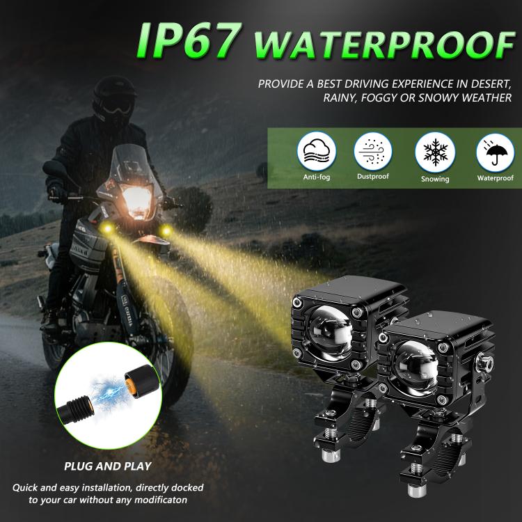 40W Motorcycle Wired Switch Integrated Waterproof Demon Eye Spotlight, Green Light