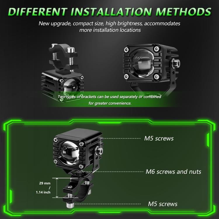 40W Motorcycle Wired Switch Integrated Waterproof Demon Eye Spotlight, Green Light