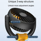 Black triple-head car fan with yellow base and 360° adjustable flip stand