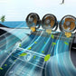 Triple-head car fan on dashboard with three rotating heads