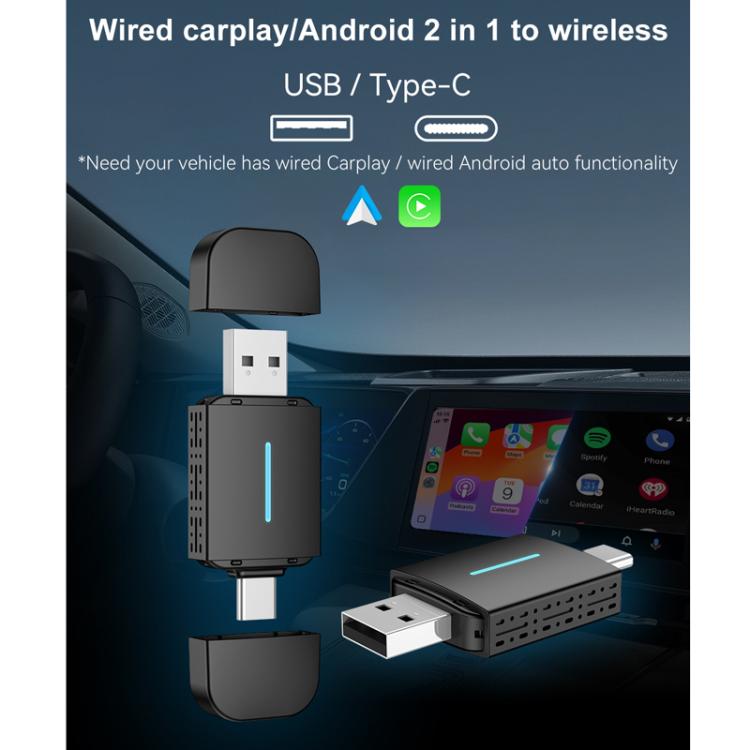 Car wireless CarPlay/Android adapter dongle with USB connector and attached cover