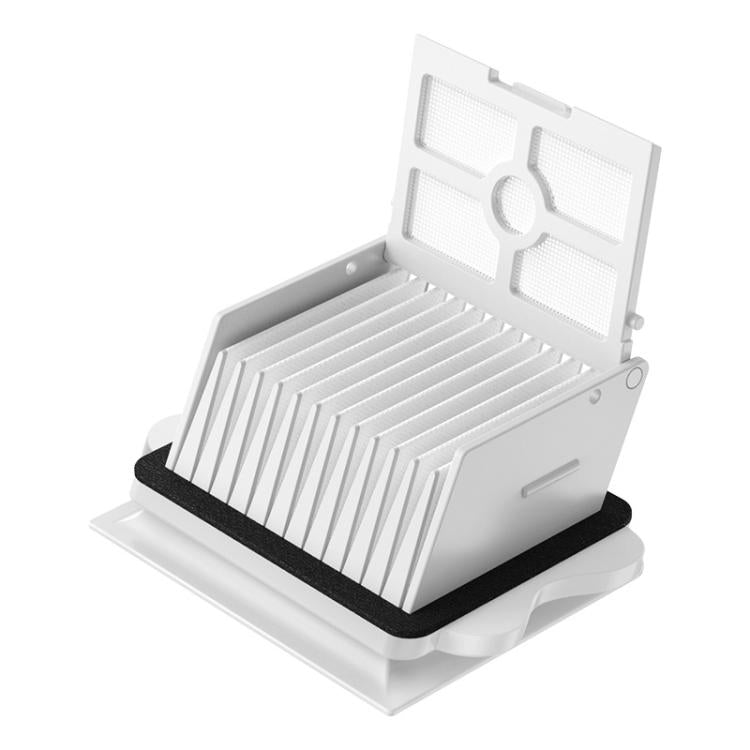 Open replacement vacuum filter module with white pleats and black foam seal