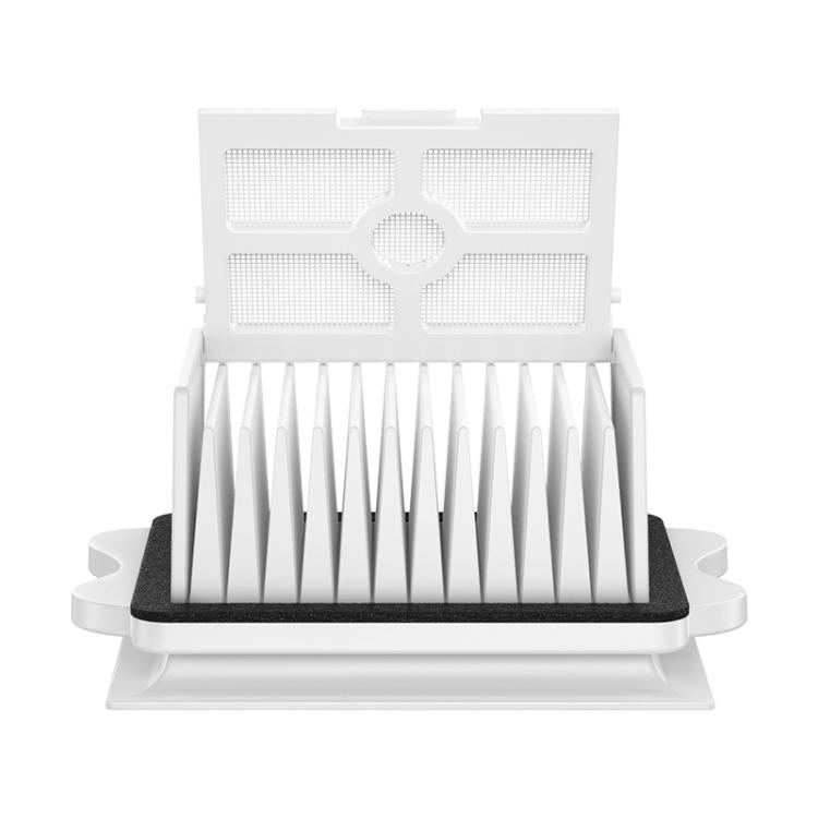 Replacement vacuum filter with tall pleats, black base strip, open front