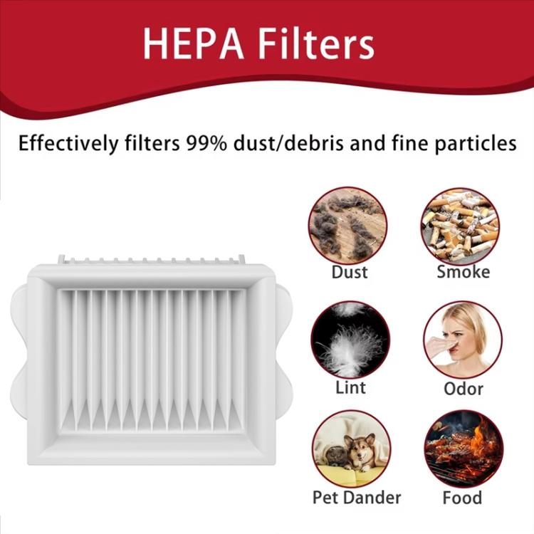 White HEPA-style replacement vacuum filter with black sealing strip