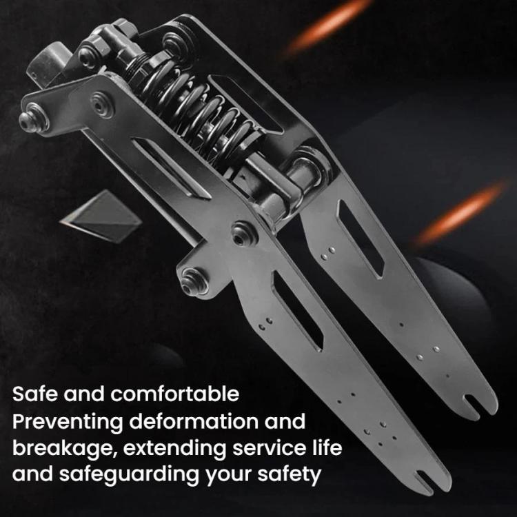 Black front shock absorber fork bracket with coil spring and mounting holes