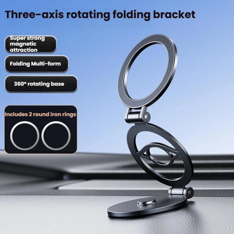 Multi-Functional 360 Degree Rotating 3-Axis Phone Holder Magnetic Car Navigation Foldable Mount, D61