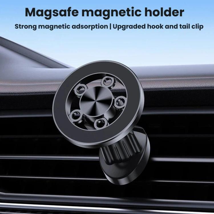 Black magnetic car phone holder with circular vent mount and side grip clip