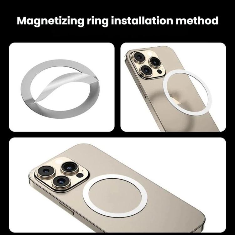 Magnetic phone holder mounting ring for car vent hook, showing ring placement on phone