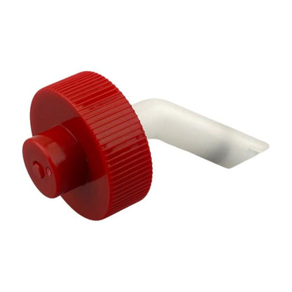 Red water tank plug with ribbed grip and white intake tube