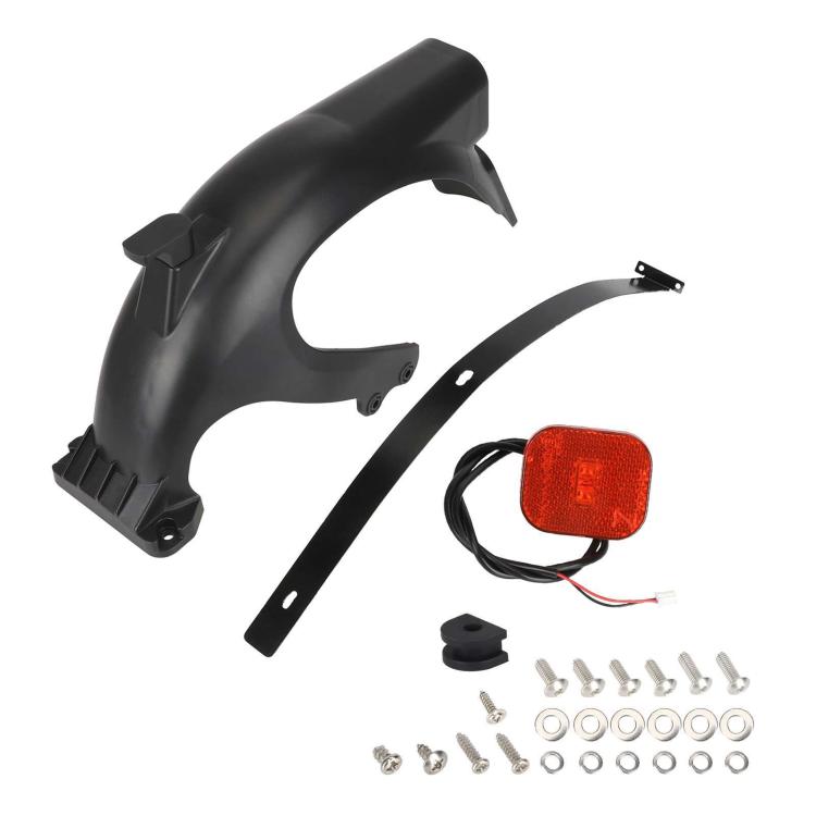 Rear scooter fender kit with amber tail light, metal clamp, and mounting hardware