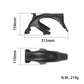 Black rear scooter fender with hook, showing product dimensions